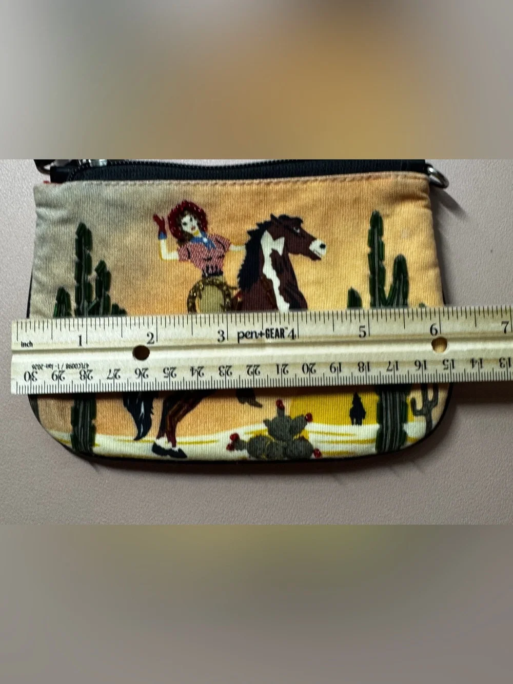 Vintage Beaded Cowgirl Sunset Kitsch Wristlet